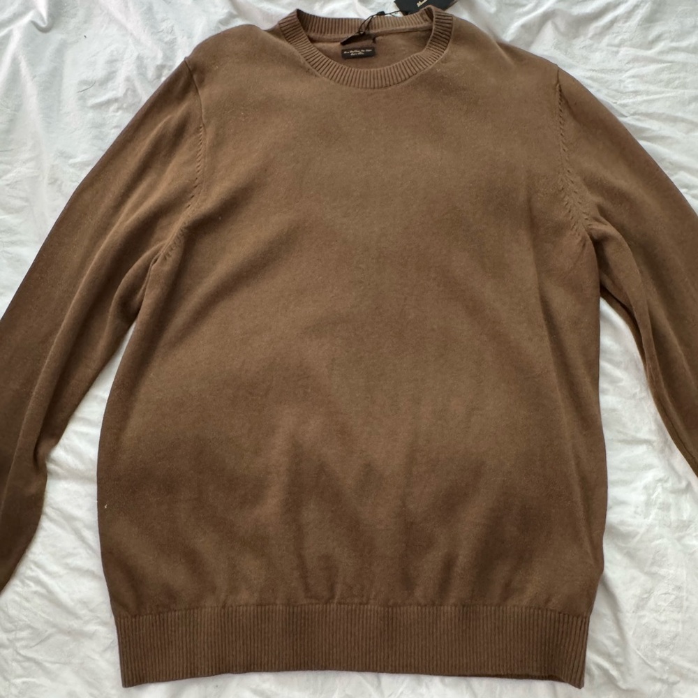 Massimo Dutti Brown Crewneck Sweater Fine-Knit Classic Dead Stock